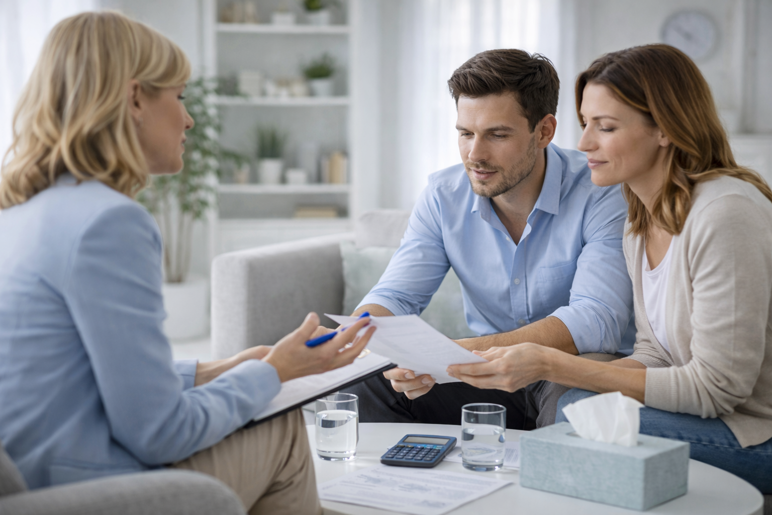A person having a one-to-one conversation with a mediator about legal aid